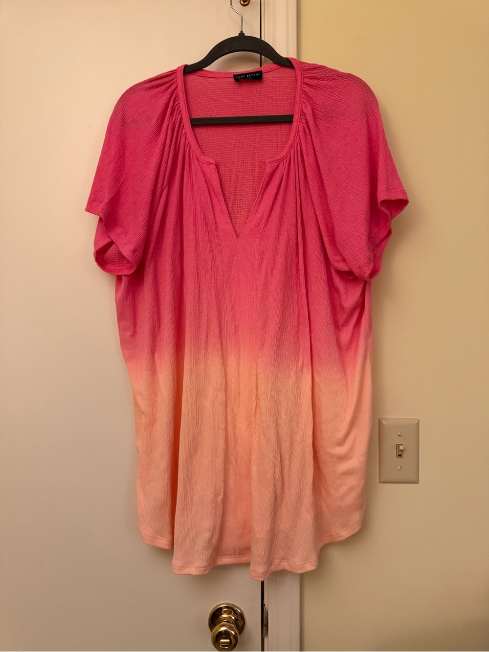 Lane Bryant Pink to Peach Ombre V-Neck Short Sleeve Tunic